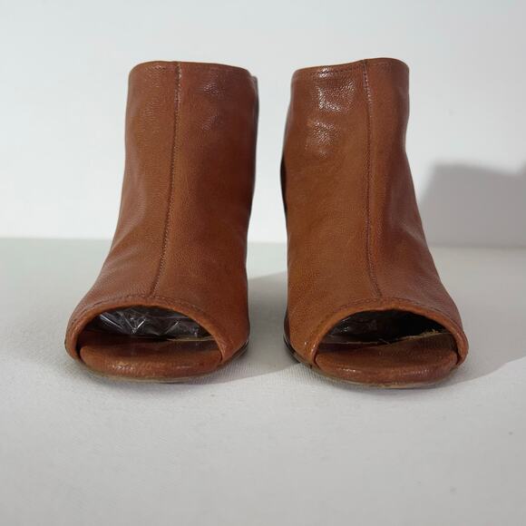 Nine West : Blaze Cognac Leather Open-Toe Wedge Ankle Booties : 5 1/2 - Picture 5 of 10